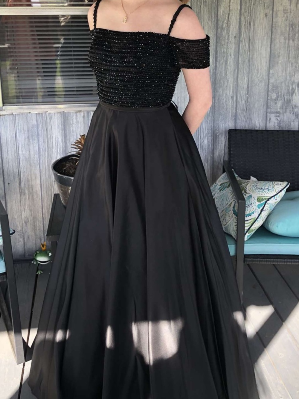 Vintage black beaded satin prom dress